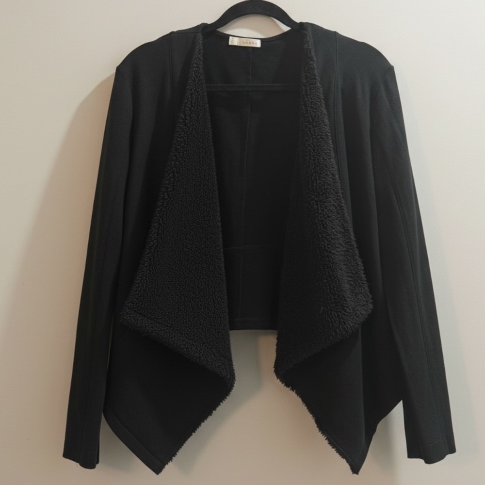 Hinge Black Faux Shearling Drape Jacket Size S